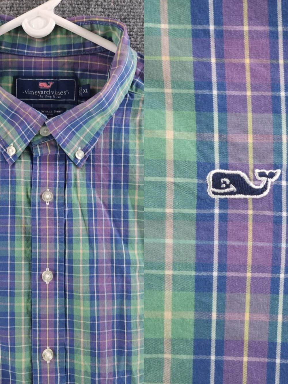 Vineyard Vines Blue Green Purple XL Button-Down Cotton Slim Fit Whale Shirt Men